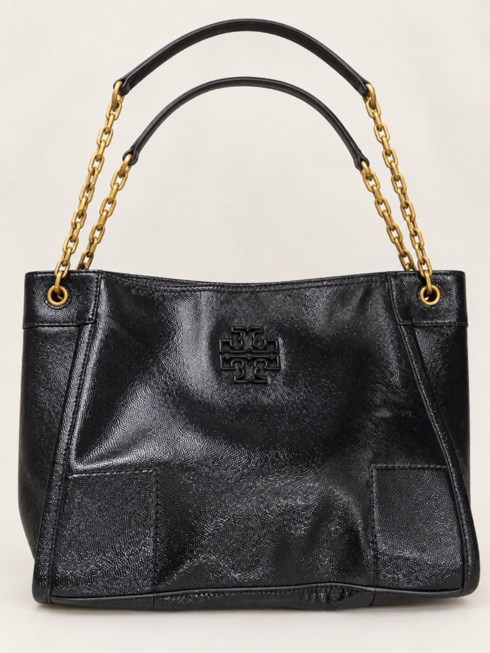 Tory Burch, black patent leather chain shoulder bag